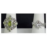 (2) STERLING SILVER RINGS PERIDOT & SOLITARE CUT