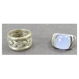 (2) STERLING SILVER RINGS (1) BLUE CHALCEDONY