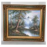 MOUNTAIN SCENE OIL ON CANVAS ART