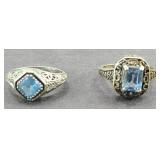 (2) STERLING SILVER RINGS TOPAZ? & BLUE STONE