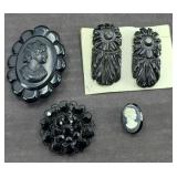 BLACK CAMEO & CLIP ON EARRINGS