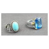 (2) STERLING SILVER RINGS TOPAZ & BLUE STONE