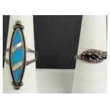 (2) STERLING SILVER RINGS SAPPHIRE & TURQUOISE