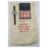 1982 PROOF SET, MERCHANTS BANK BAG, COLTS WATCH