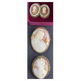 CLIP ON CAMEO EARRINGS & (2) CAMEO PINS