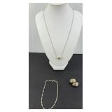 STERLING SILVER NECKLACE, BRACELET, EARRINGS