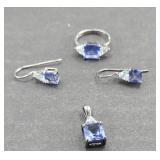 STERLING SILVER AMETHYST RING, PENDANT, EARRINGS