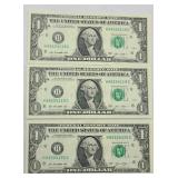 (3) 2013 $1 BILLS CONSECUTIVE UNCIRCULATED