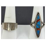 (2) STERLING SILVER RINGS (1) TURQUOISE