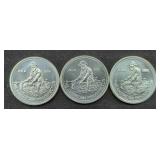 (3) 1/4 OZ SILVER ROUNDS .999