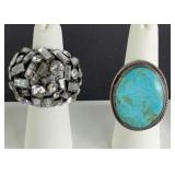 COCKTAIL RING & UNMARKED SILVER RING