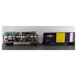 (2) MTH CARS BOX CAR, AUTO CARRIER O-SCALE