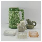 OVERSIZED STEIN, IRONSTONE SOAP DISH, DEPRESSION