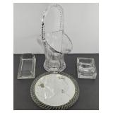 ETCHED GLASS BASKET, BUTTER, MIRROR