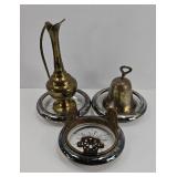 SILVERPLATE RIM GLASS COASTERS, BELL & MINIATURE