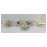 EUROPEAN TEA CUPS & SUGAR JAR