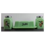 JADITE GREEN COVERED BUTTER & SHAKER SET