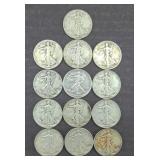 (13) WALKING LIBERTY SILVER HALF DOLLARS