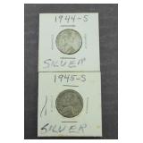 (2) SILVER JEFFERSON NICKELS 1944-1945