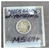 MERCURY SILVER DIME GRADED MS69+