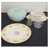 CROCK BOWL W/ LID & CHINA