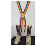 SNAKESKIN BOOTS, SIZE 11 1/2 & SUSPENDERS