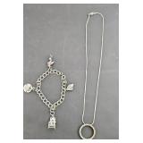 STERLING SILVER CHARM BRACELET & NECKLACE