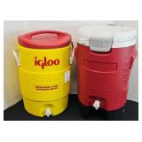 (2) 5 GALLON DRINK DISPENSERS, ONE ON STAND