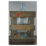 GLASS WATER BOTTLE WITH CRATE DATED 1894