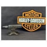 HARLEY DAVIDSON CAST IRON SIGN & ANVIL PAPERWEIGHT