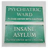 (2) CAST IRON MENTAL CLINIC SIGNS