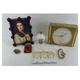 SMALL SETH THOMAS MANTLE CLOCK, & MISC