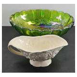 INDIANA CARNIVAL GLASS FRUIT BOWL & GRAVY BOAT