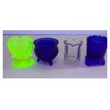 (1) URANIUM GLASS & (3) OTHER TOOTHPICKERS