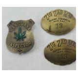 METAL ZIG ZAG MAN & MARIJUANA INSPECTOR BADGES
