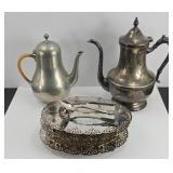 SILVERPLATE TRIVETS & TEAPOT, PEWTER TEAPOT &