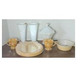 FIRE KING PEACH LUSTRE PLATES & ASSTD GLASSWARE
