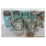 CANNING JARS, ONE W/ BUTTONS