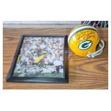 BART STARR SIGNED PHOTO & MINI HELMET