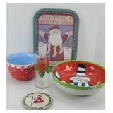 CHRISTMAS BOWLS & METAL SERVING TRAY