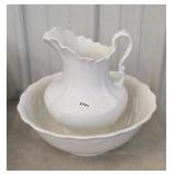 STONEWARE PITCHER & BOWL W/ CRACKS