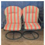 (2) SWIVEL PATIO CHAIRS W/ CUSTOM CUSHIONS