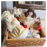 BASKET OF DOLLS & BEARS