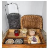 SOLAR LANTERN, CANDLES & COASTERS W/ WOOD BOX