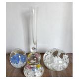 (3) JOE RICE PAPERWEIGHTS & BUD VASE