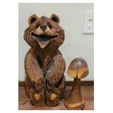 WOOD ART, BEAR & MUSHROOM