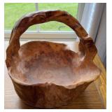 HAND CARVED WOOD BASKET