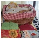 BASKET OF KITCHEN TOWELS