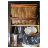PICNIC BASKET W/ PAPER PLATES, CUPS & PLASTIC