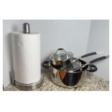 PAPER TOWEL HOLDER & CALPHALON POTS & PANS